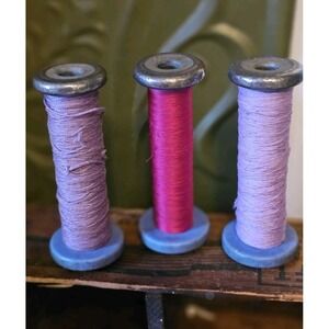 Vintage Sewing Spools, Lot Of 3 With Thread On Purples Farmhouse